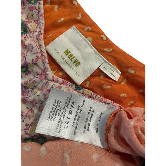 Maeve by Anthropologie Blouse  Orange Floral Sz large Long sleeve Boho cottage - Picture 6 of 8